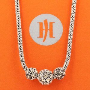 JOHN HARDY 18KT YELLOW GOLD SILVER JAISALMER TRIPLE BEAD ON 16" WHEAT CHAIN